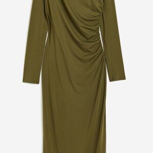 Elegant Olive Green Ruched Dress